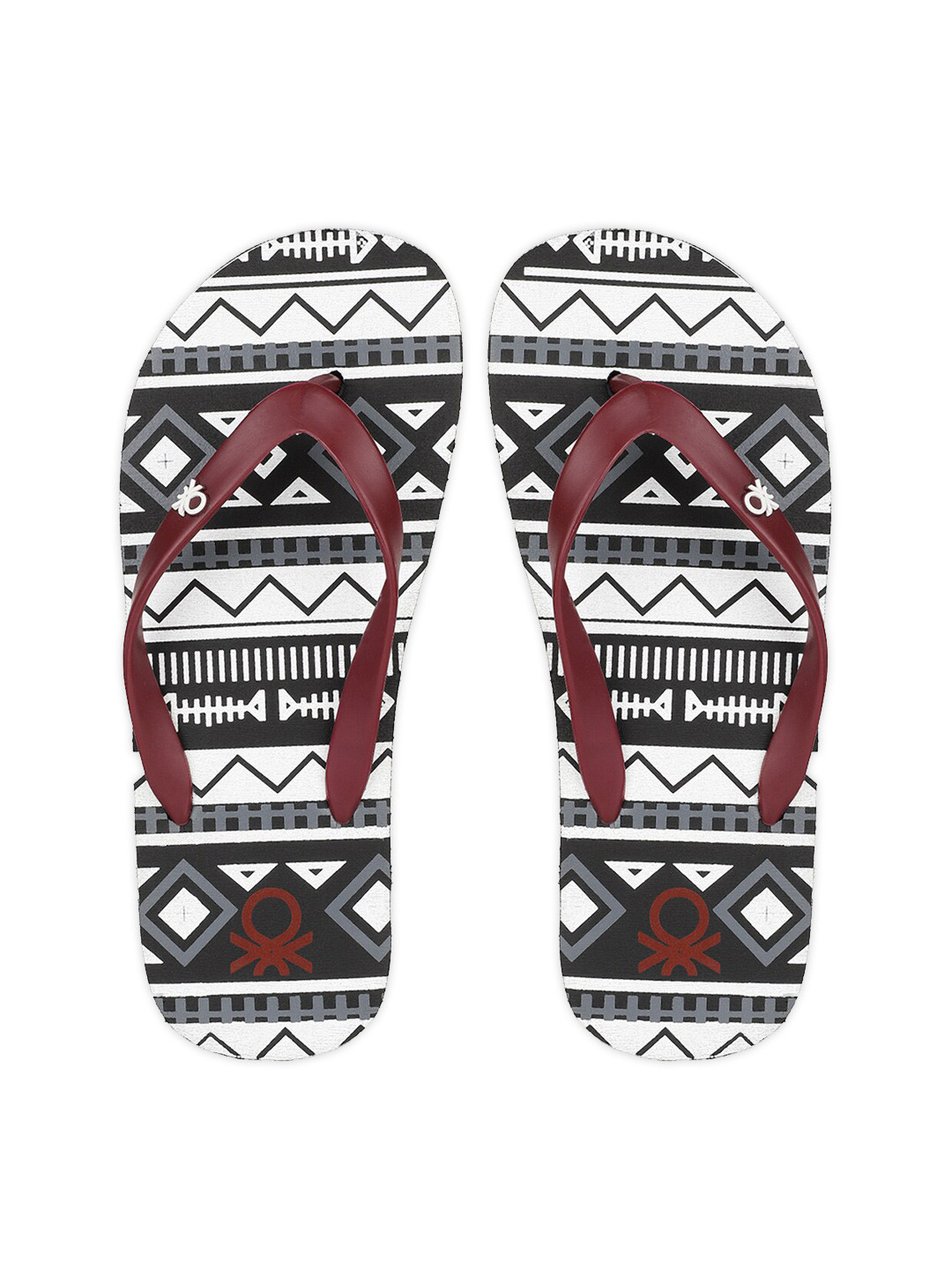 

United Colors of Benetton Men Maroon & White Printed Rubber Thong Flip-Flops