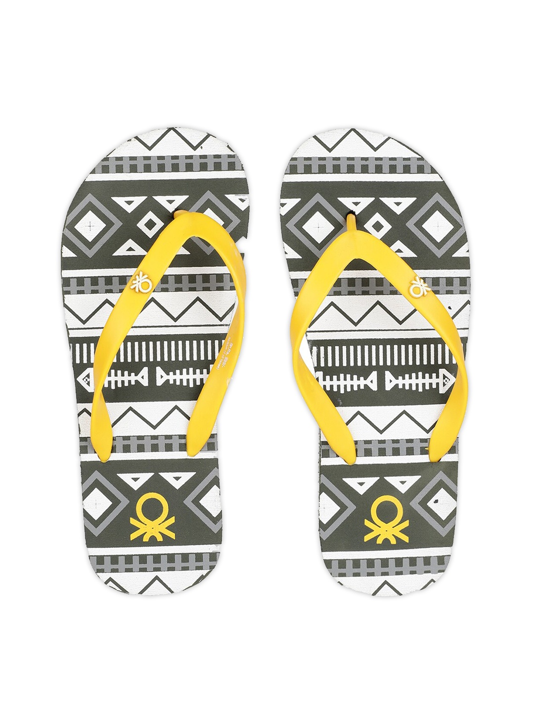 

United Colors of Benetton Men Yellow & White Printed Rubber Thong Flip-Flops