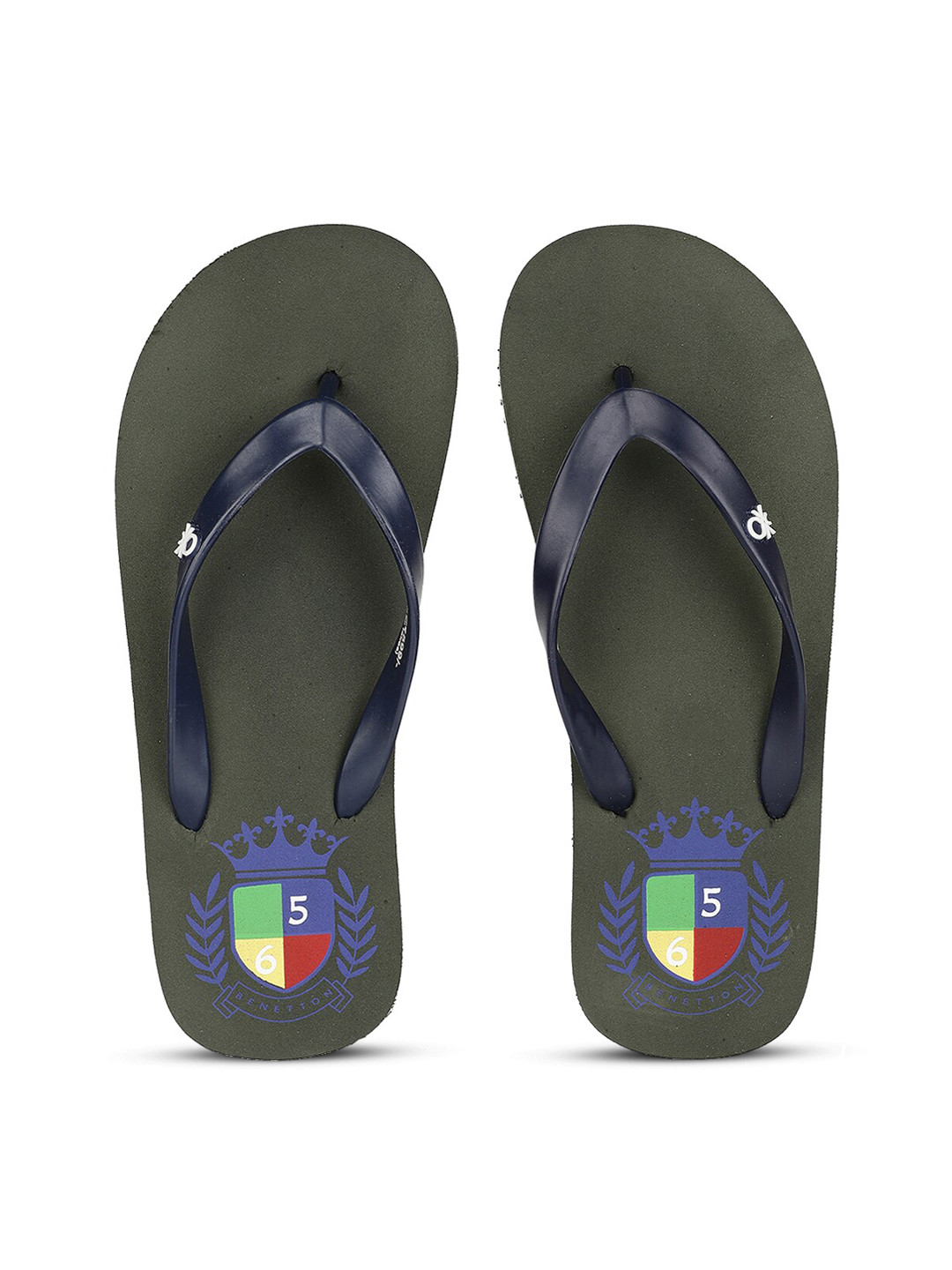 

United Colors of Benetton Men Olive & Navy Blue Printed Thong Flip Flops