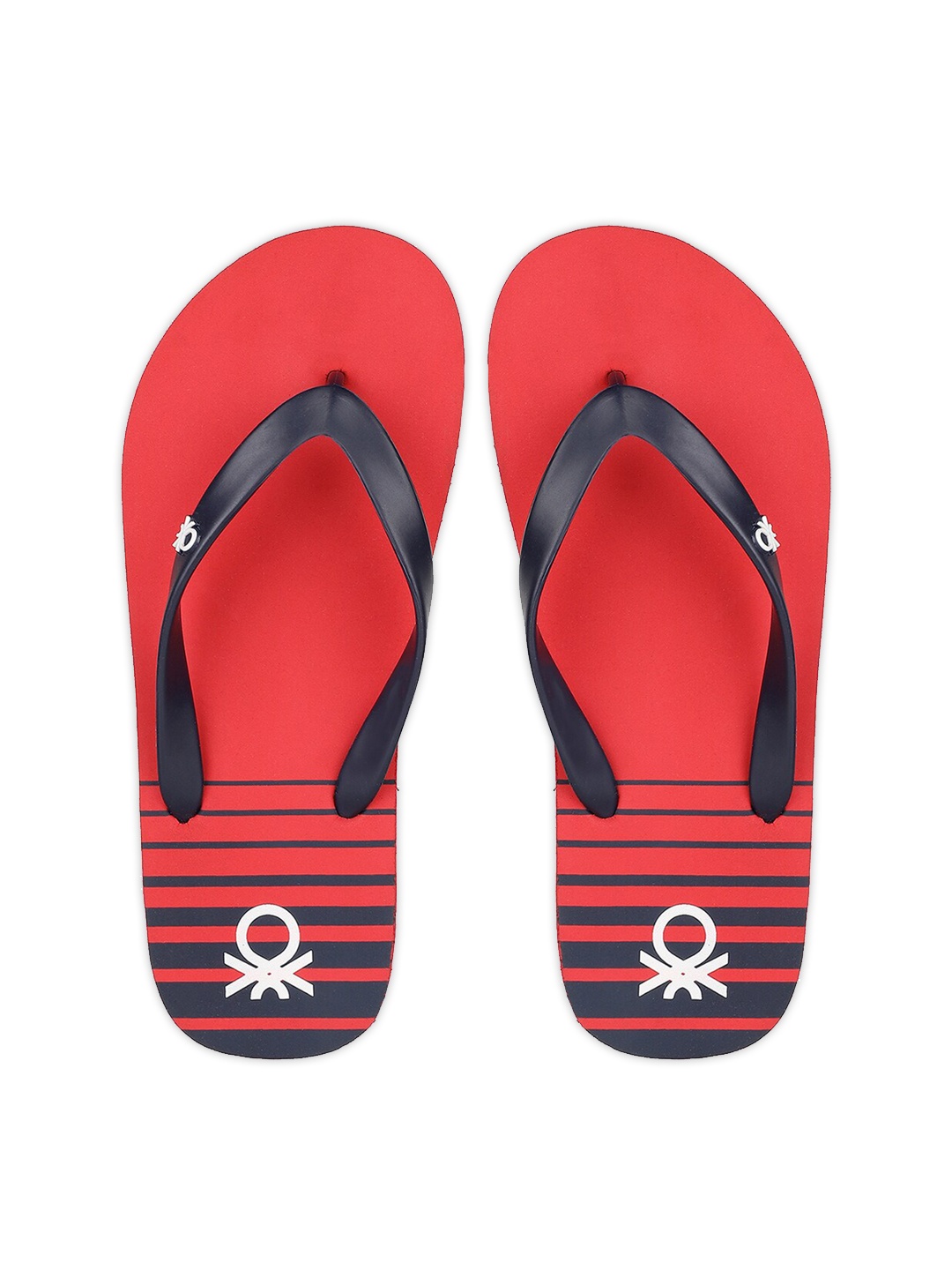 

United Colors of Benetton Men Red & Navy Blue Striped Flip Flops