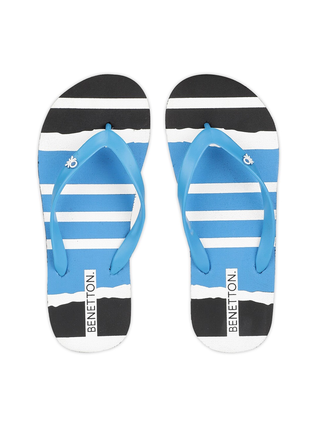 

United Colors of Benetton Men Blue & Black Striped Rubber Thong Flip-Flops