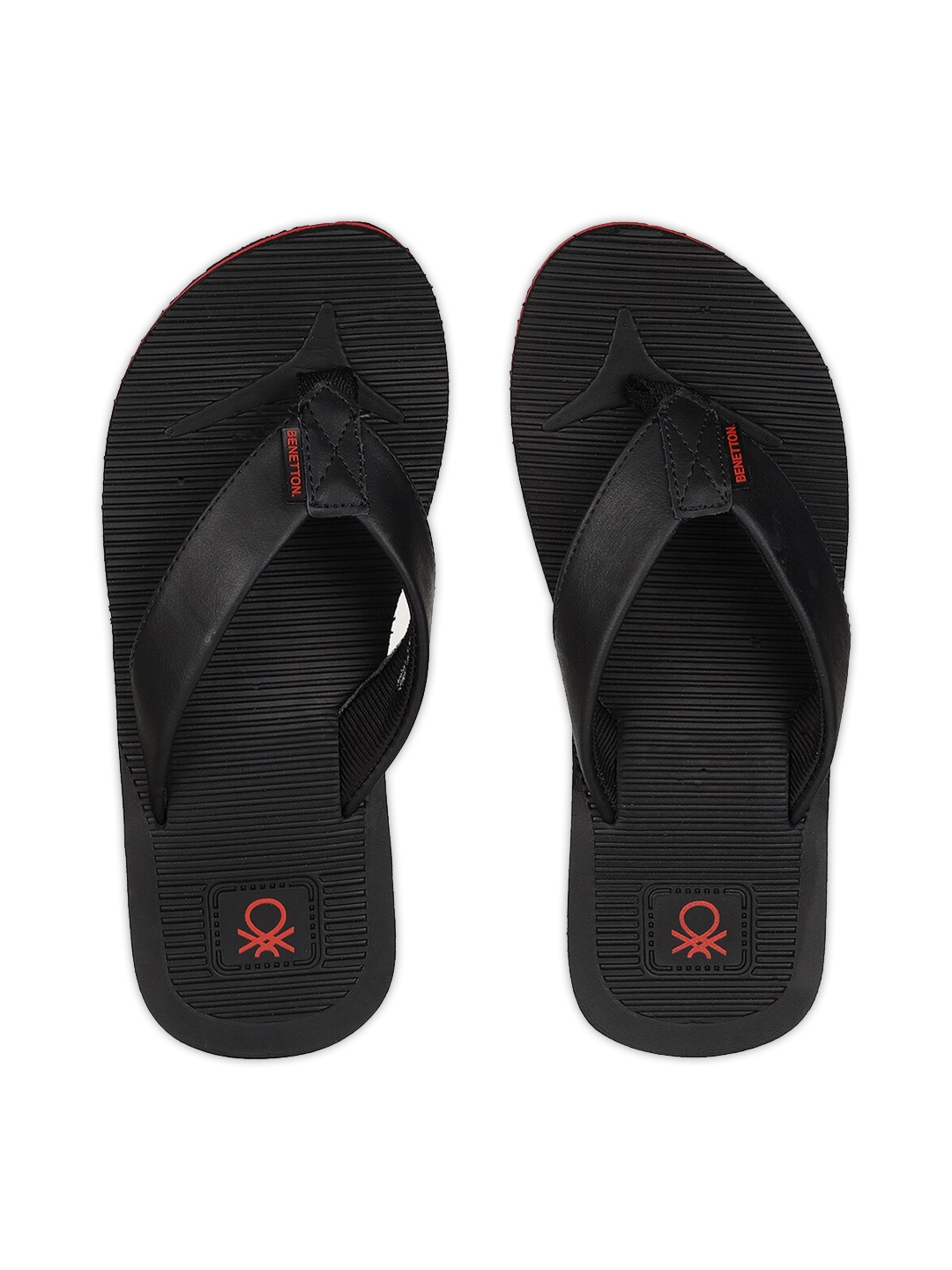 United Colors of Benetton Men Black & Red Textured Flip Flops
