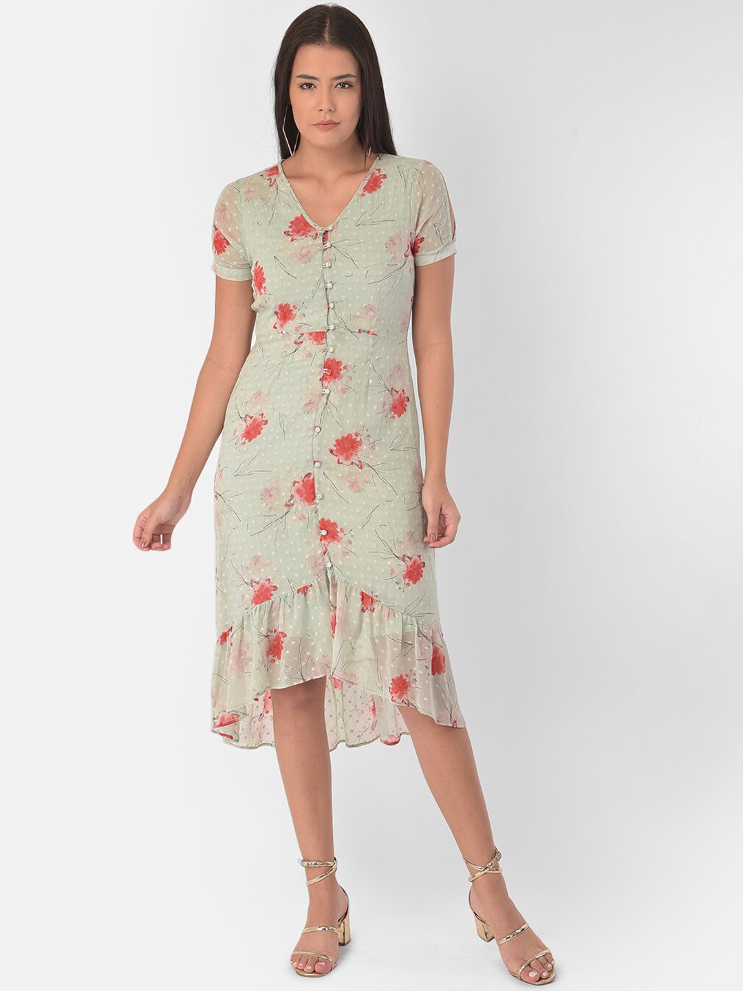 

Latin Quarters Green & Red Floral A-Line Midi Dress