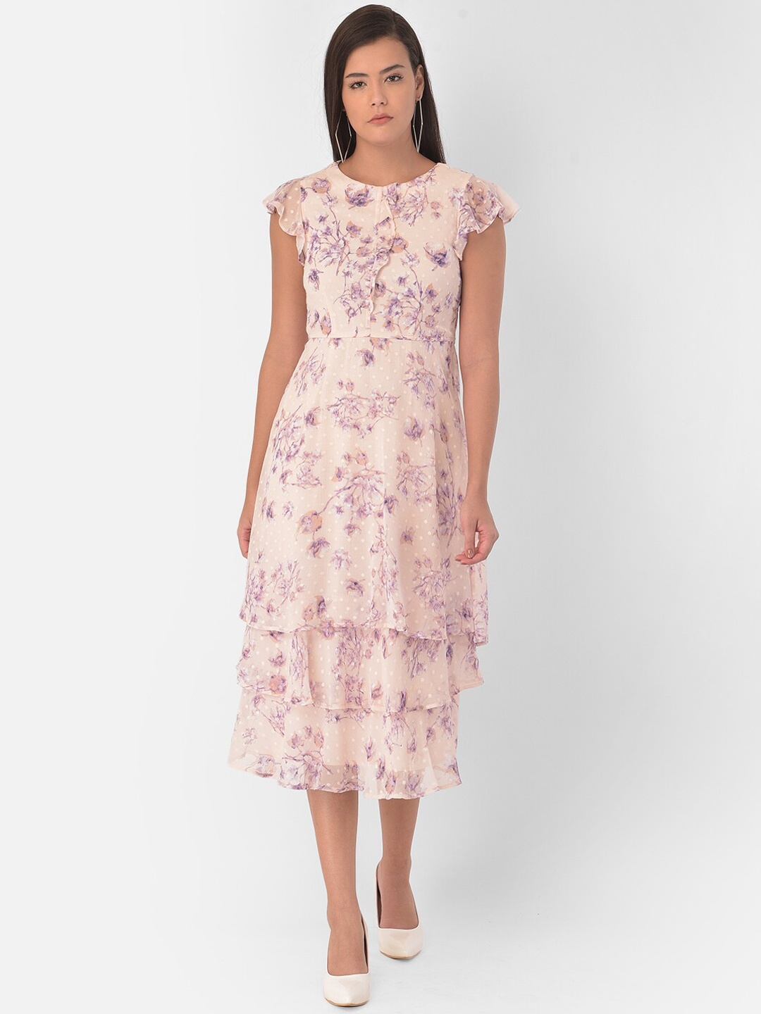 

Latin Quarters Peach-Coloured Floral Midi Dress