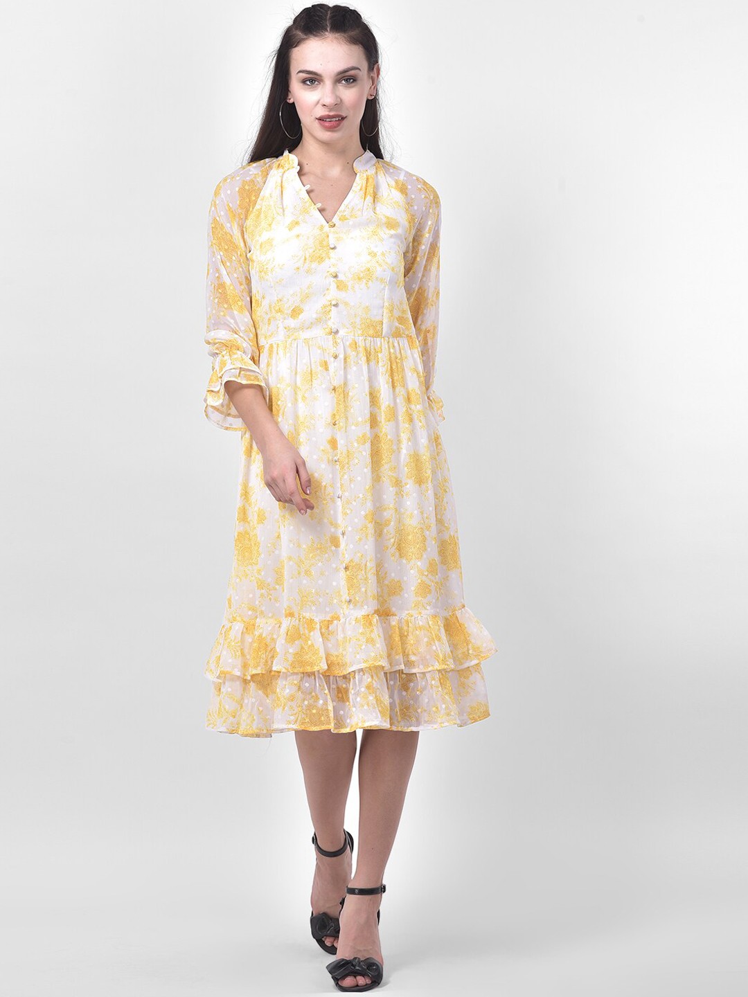 

Latin Quarters White & Yellow Floral Midi Dress