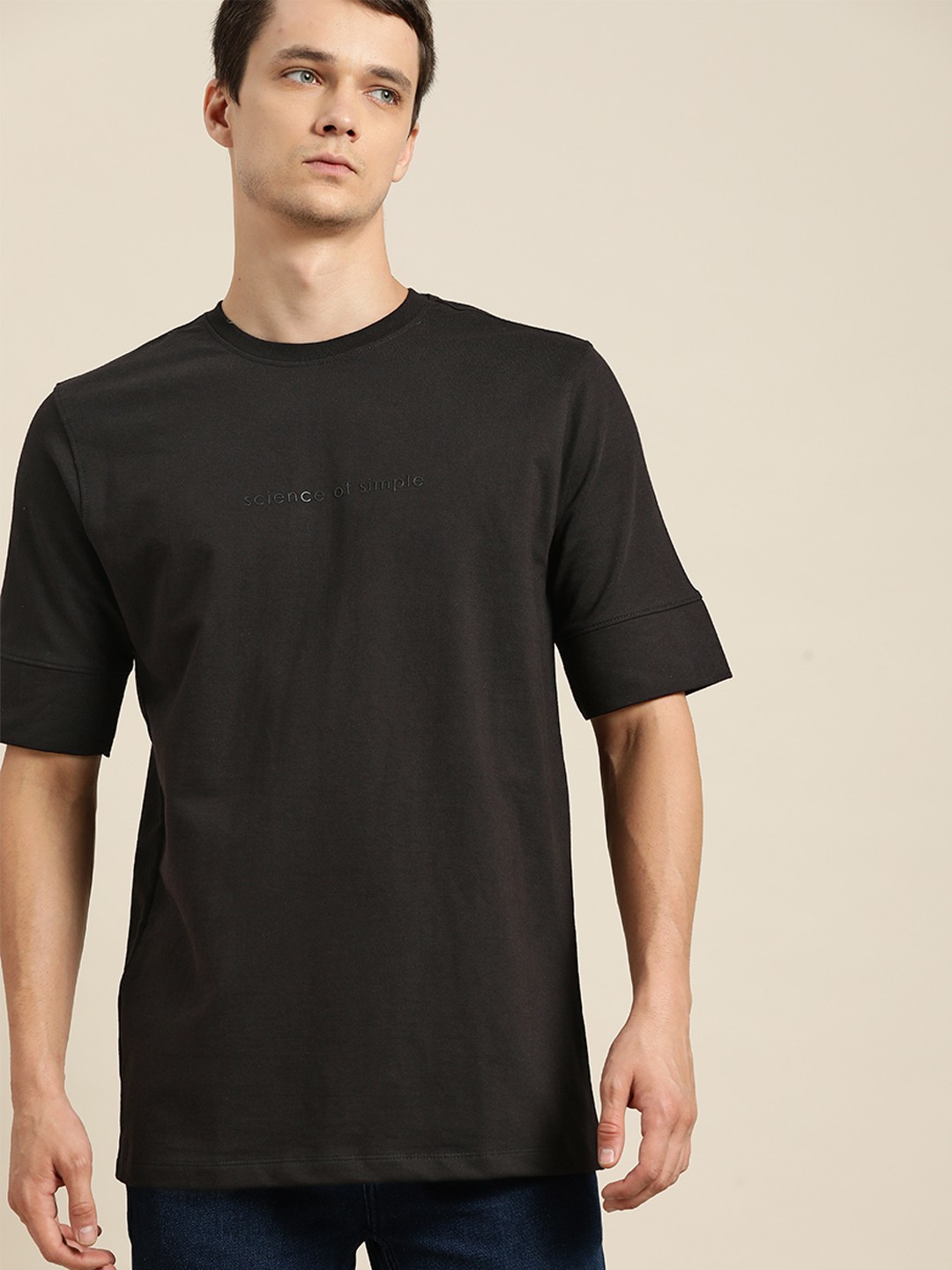 

ether Men Black Solid Cotton T-shirt