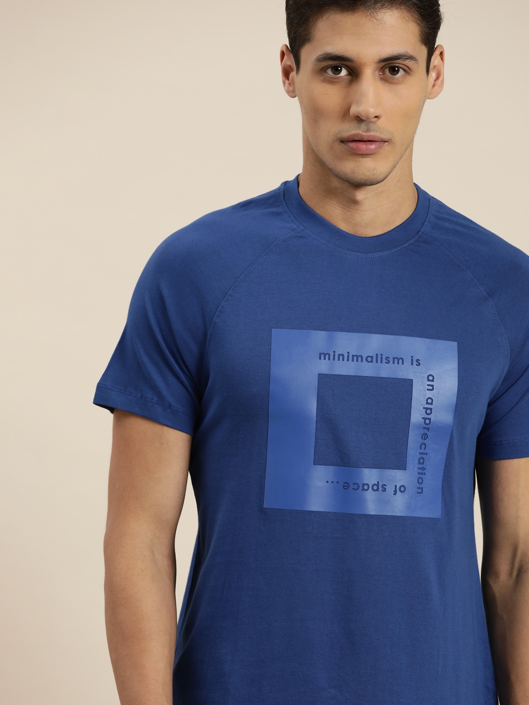 

ether Men Blue Pure Cotton Typography Printed T-shirt