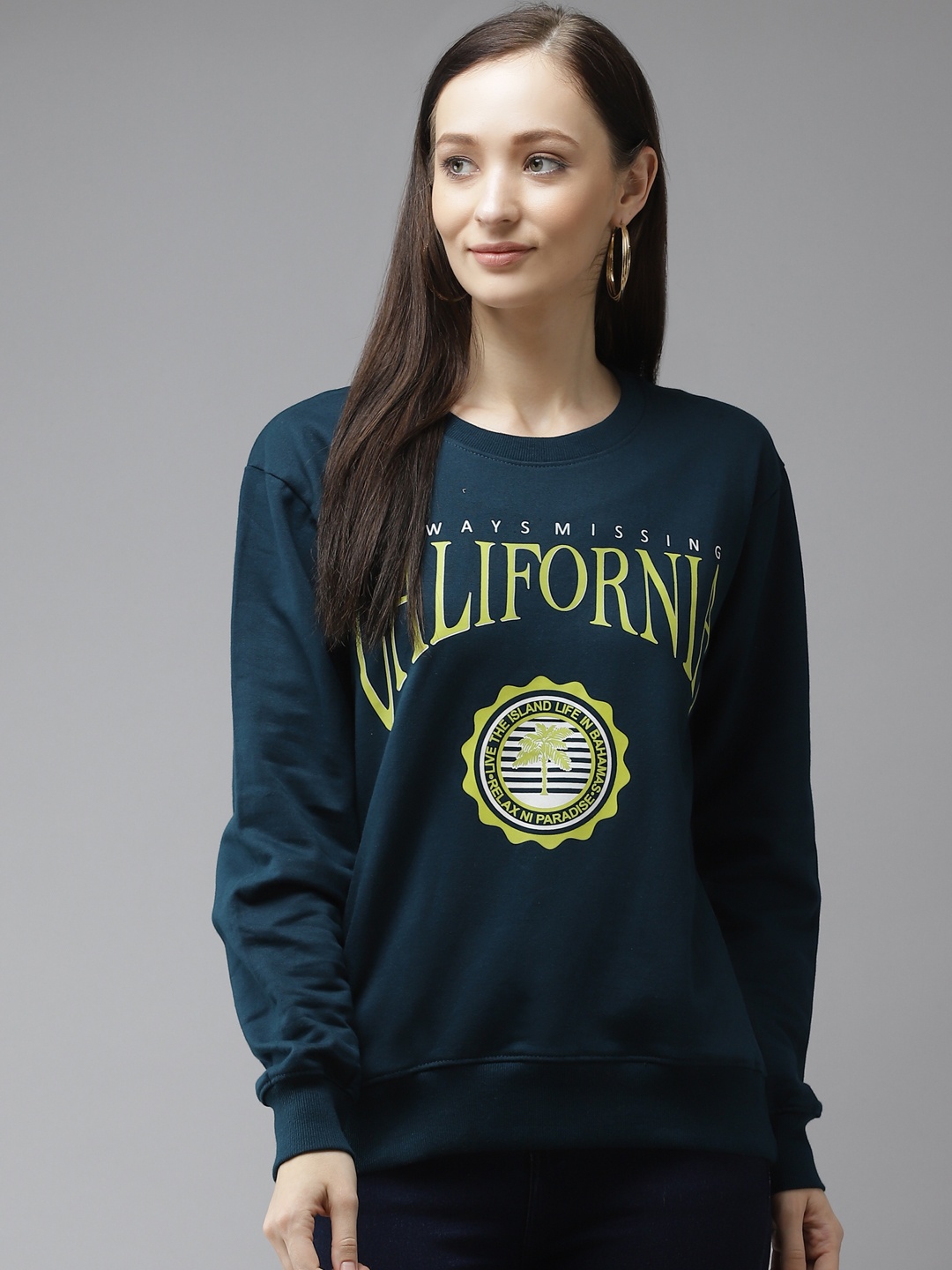 

The Dry State Women Teal Printed Sweatshirt