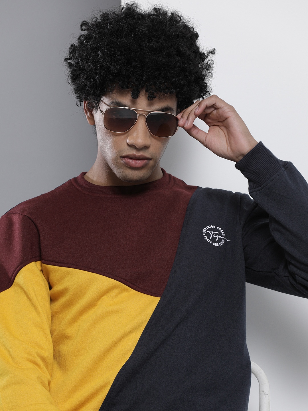 

The Indian Garage Co Men Navy Blue Colourblocked Sweatshirt