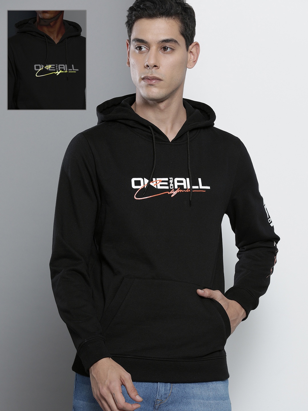 

The Indian Garage Co Men Black Printed Hooded Sweatshirt