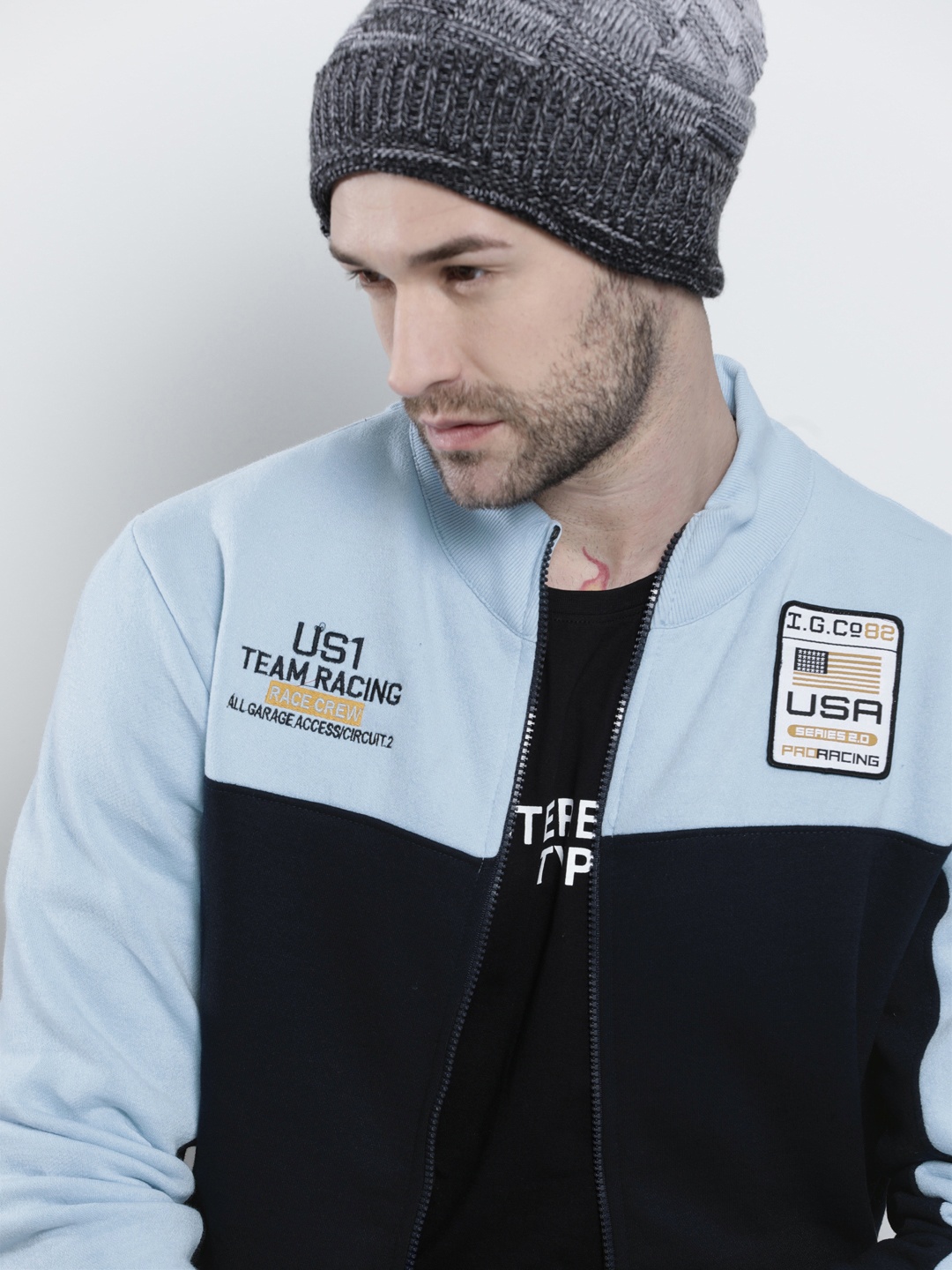 

The Indian Garage Co Men Navy Blue Colourblocked Sweatshirt