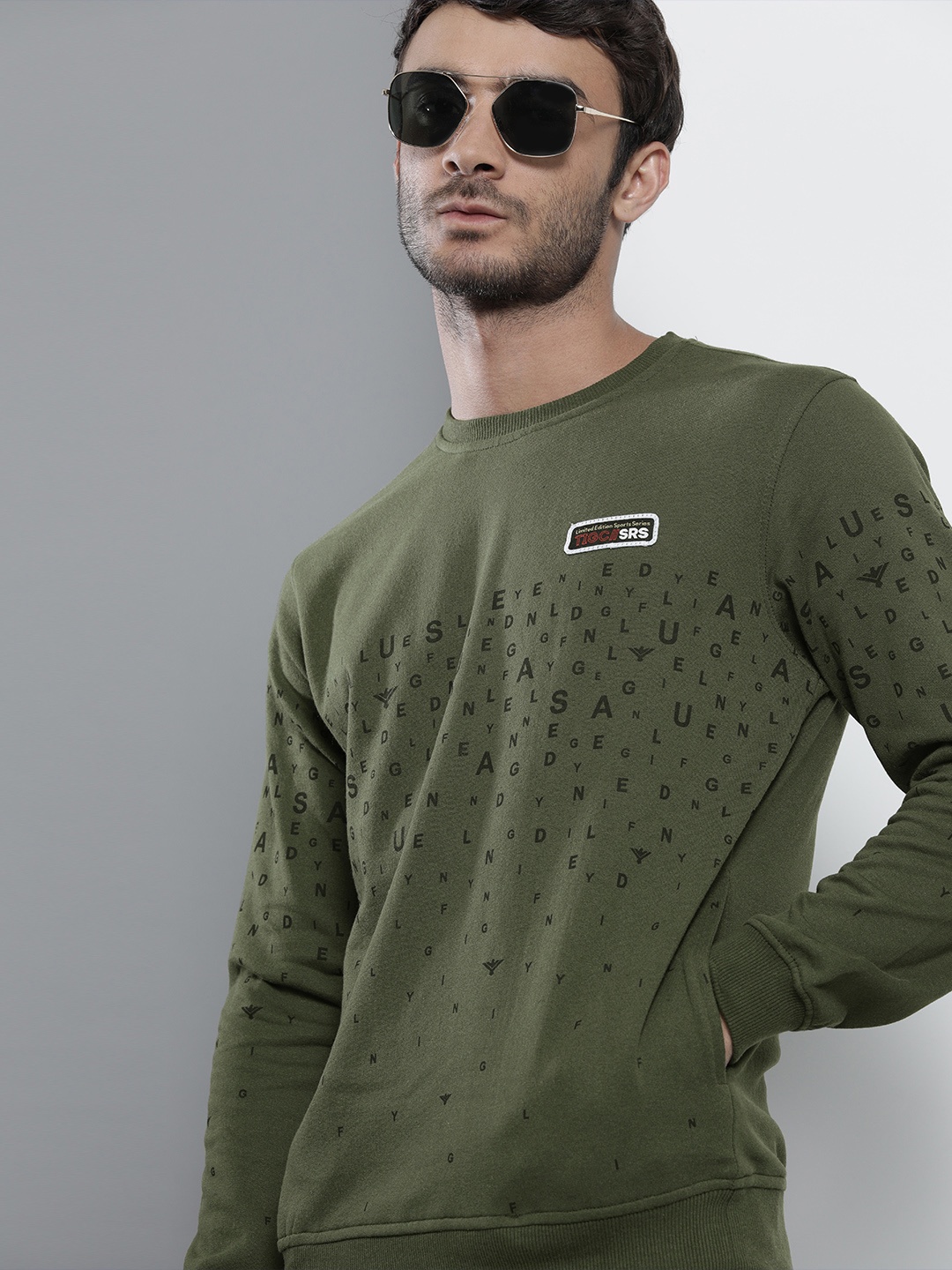 

The Indian Garage Co Men Olive Green Printed Sweatshirt