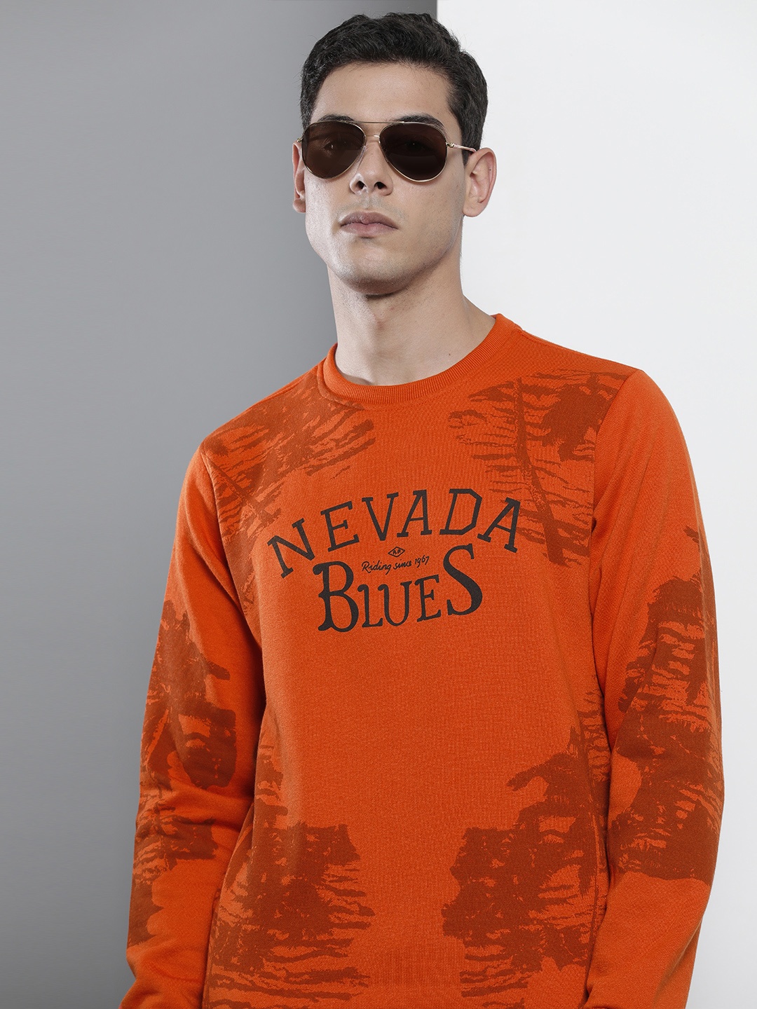 

The Indian Garage Co Men Rust Orange Printed Sweatshirt