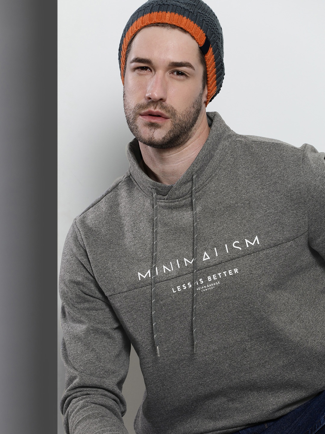 

The Indian Garage Co Men Charcoal Grey Hooded Sweatshirt