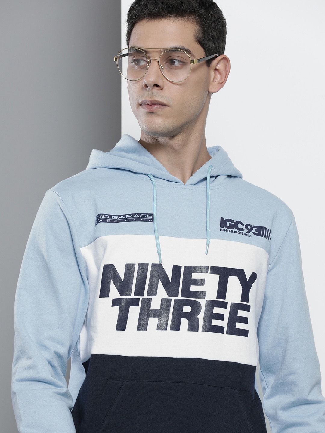 

The Indian Garage Co Men Blue Printed Hooded Sweatshirt