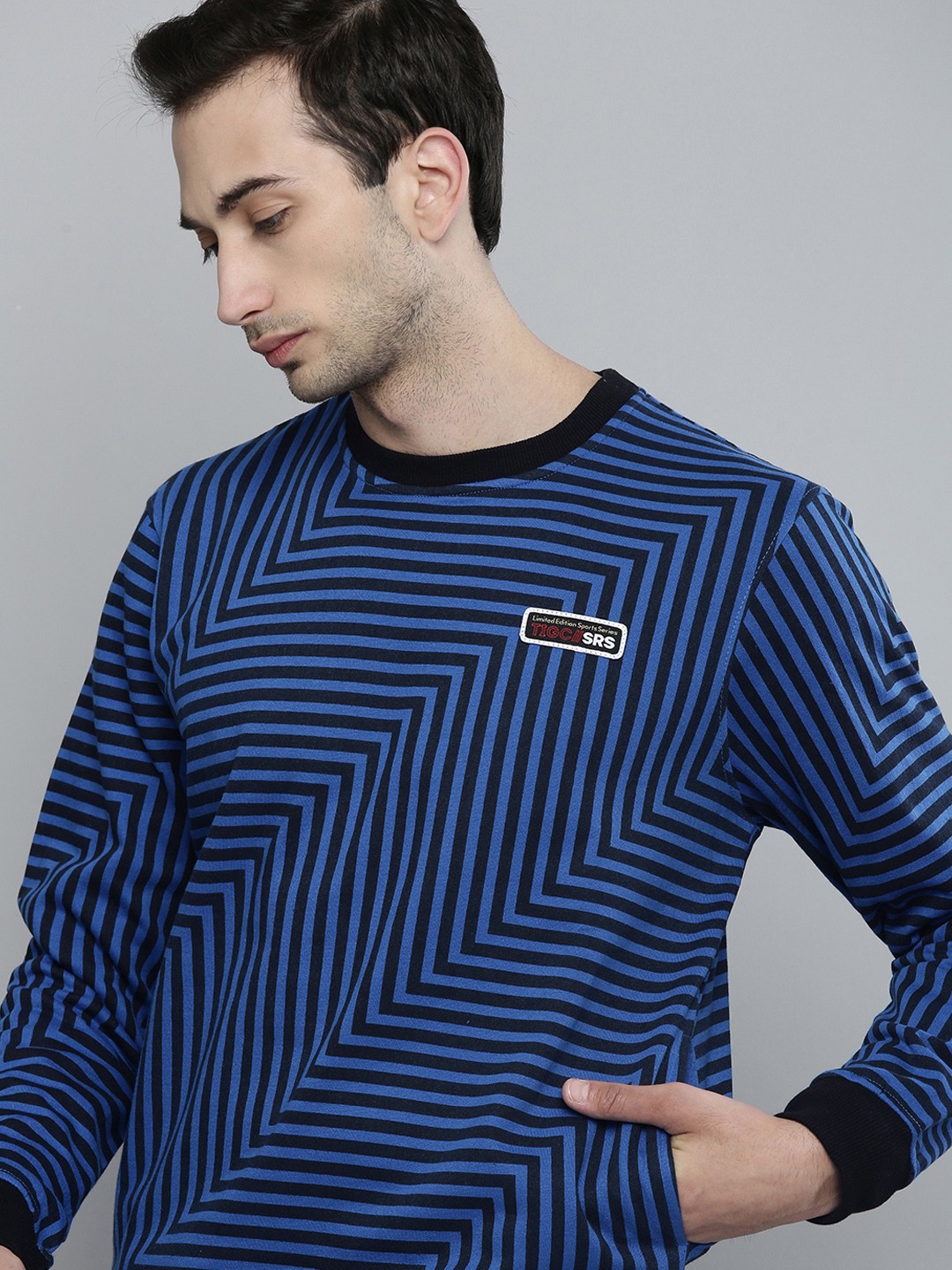 

The Indian Garage Co Men Blue Striped Sweatshirt