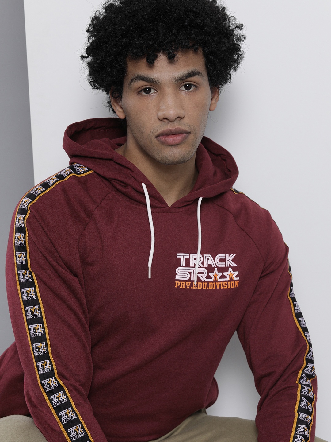 

The Indian Garage Co Men Burgundy Hooded Sweatshirt