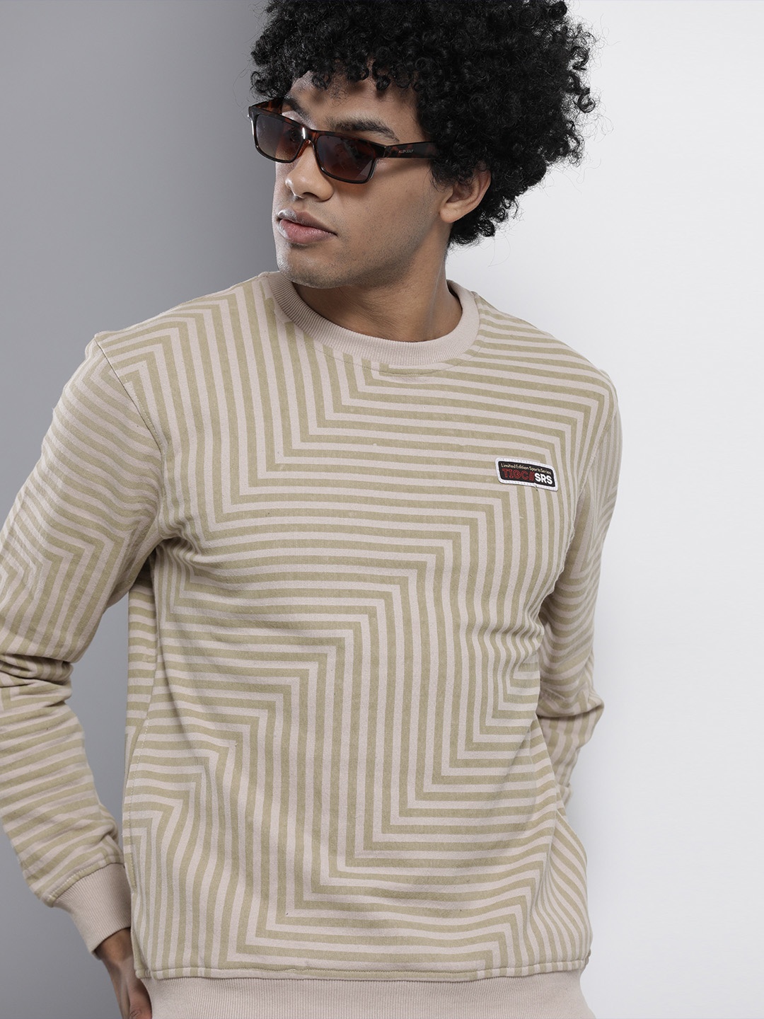 The Indian Garage Co Men Beige Striped Sweatshirt