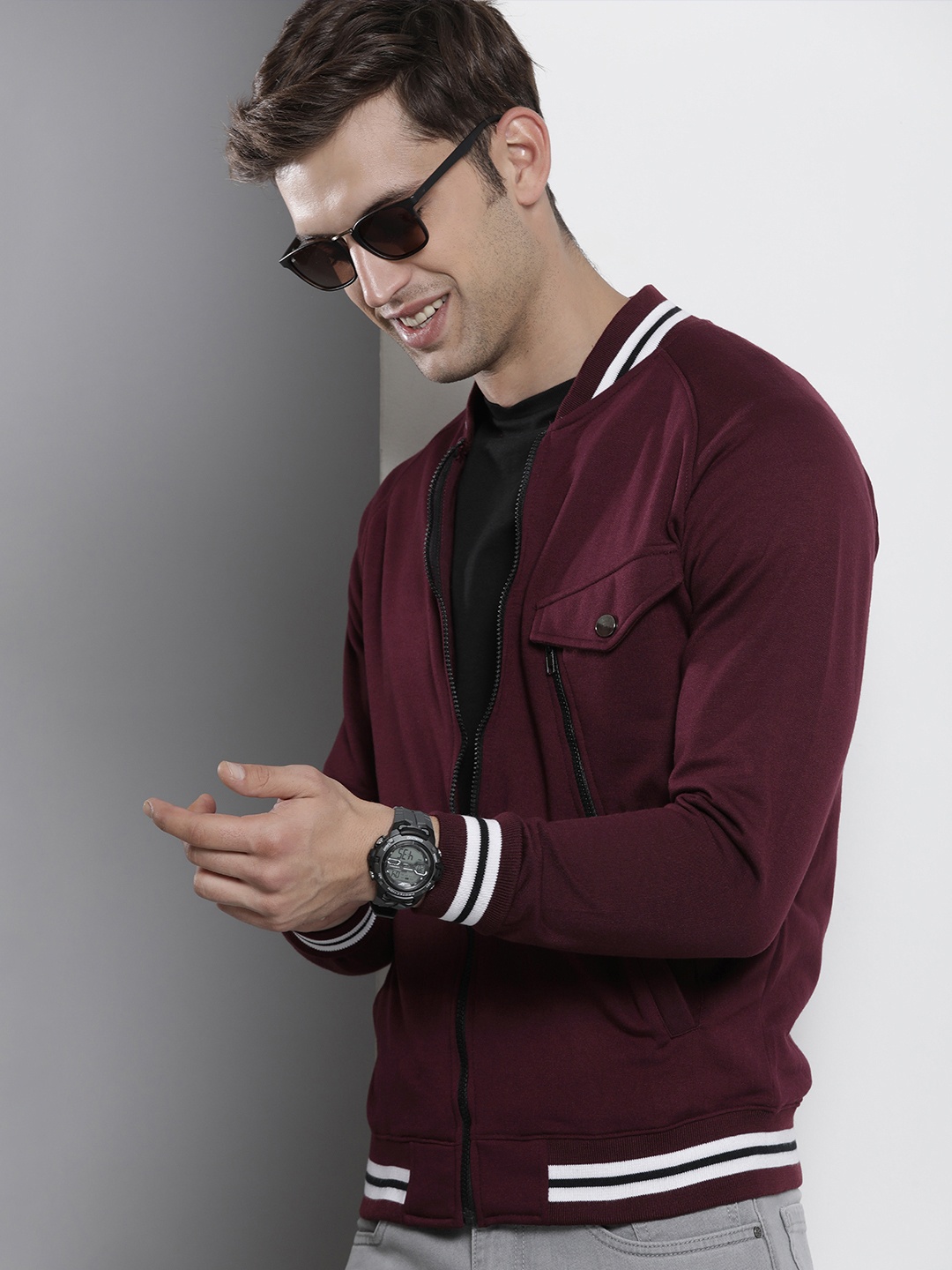 

The Indian Garage Co Men Varsity Jacket, Burgundy