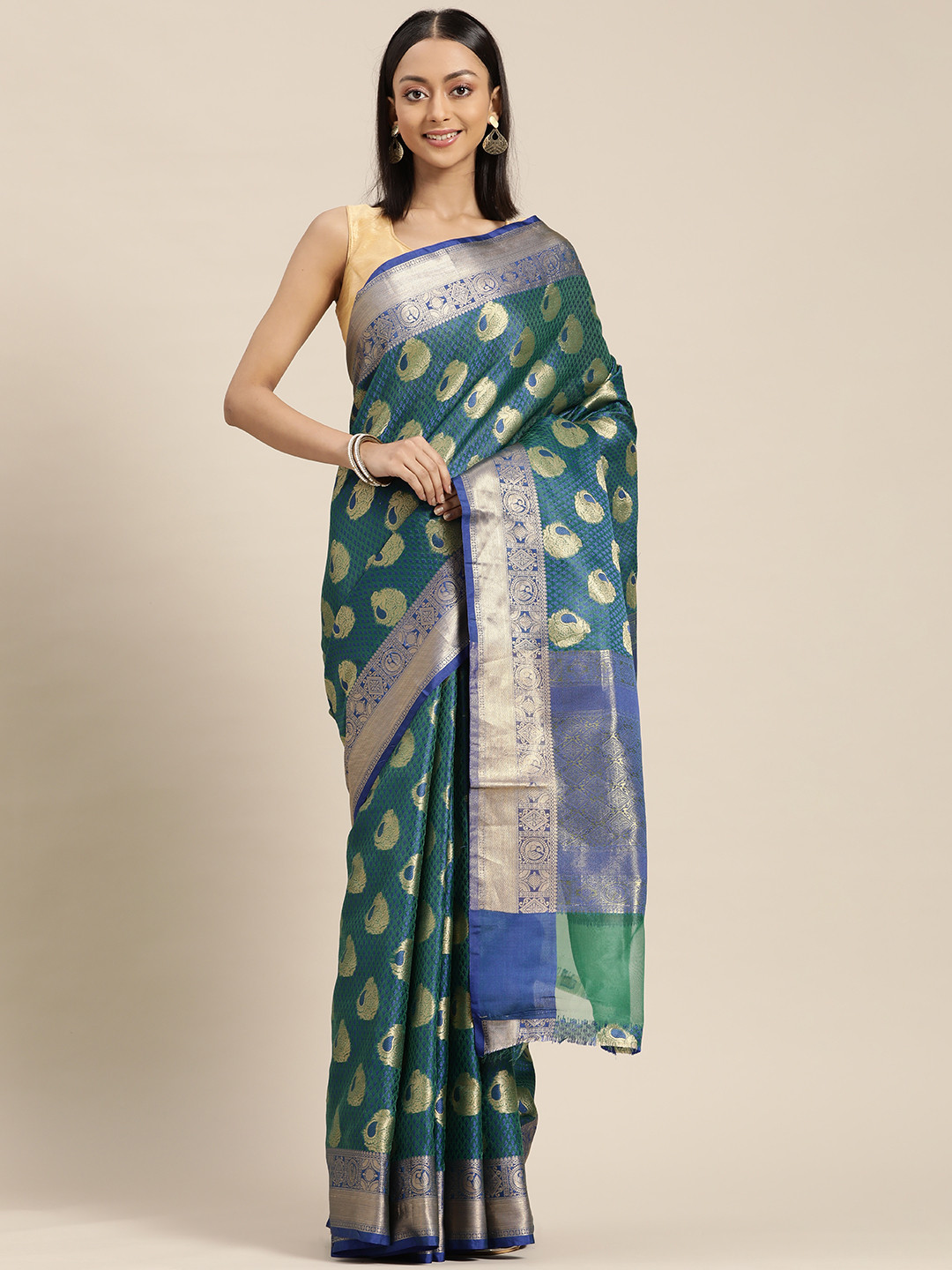 

Mitera Blue Ethnic Motifs Zari Silk Blend Saree