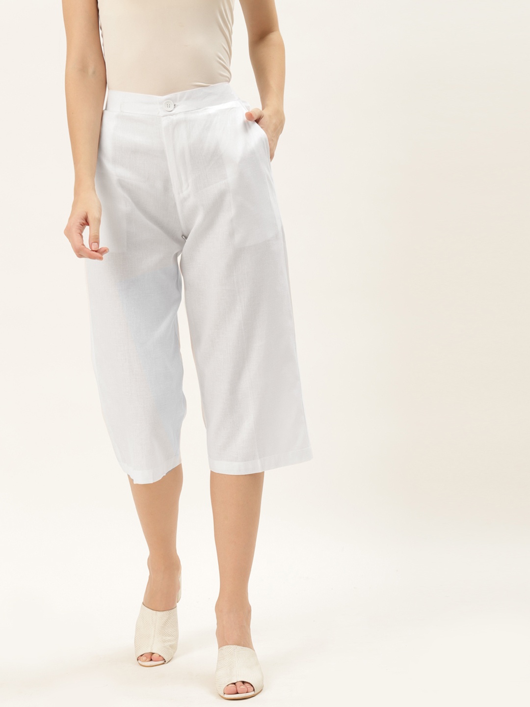 

RIVI Women White Loose Fit Easy Wash Culottes Trousers