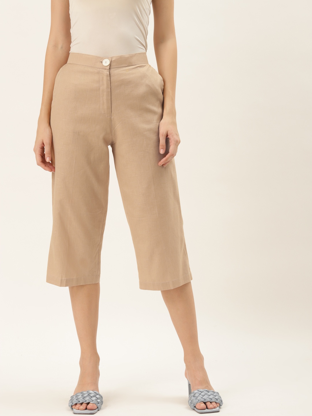 

RIVI Women Beige Loose Fit Easy Wash Culottes Trousers