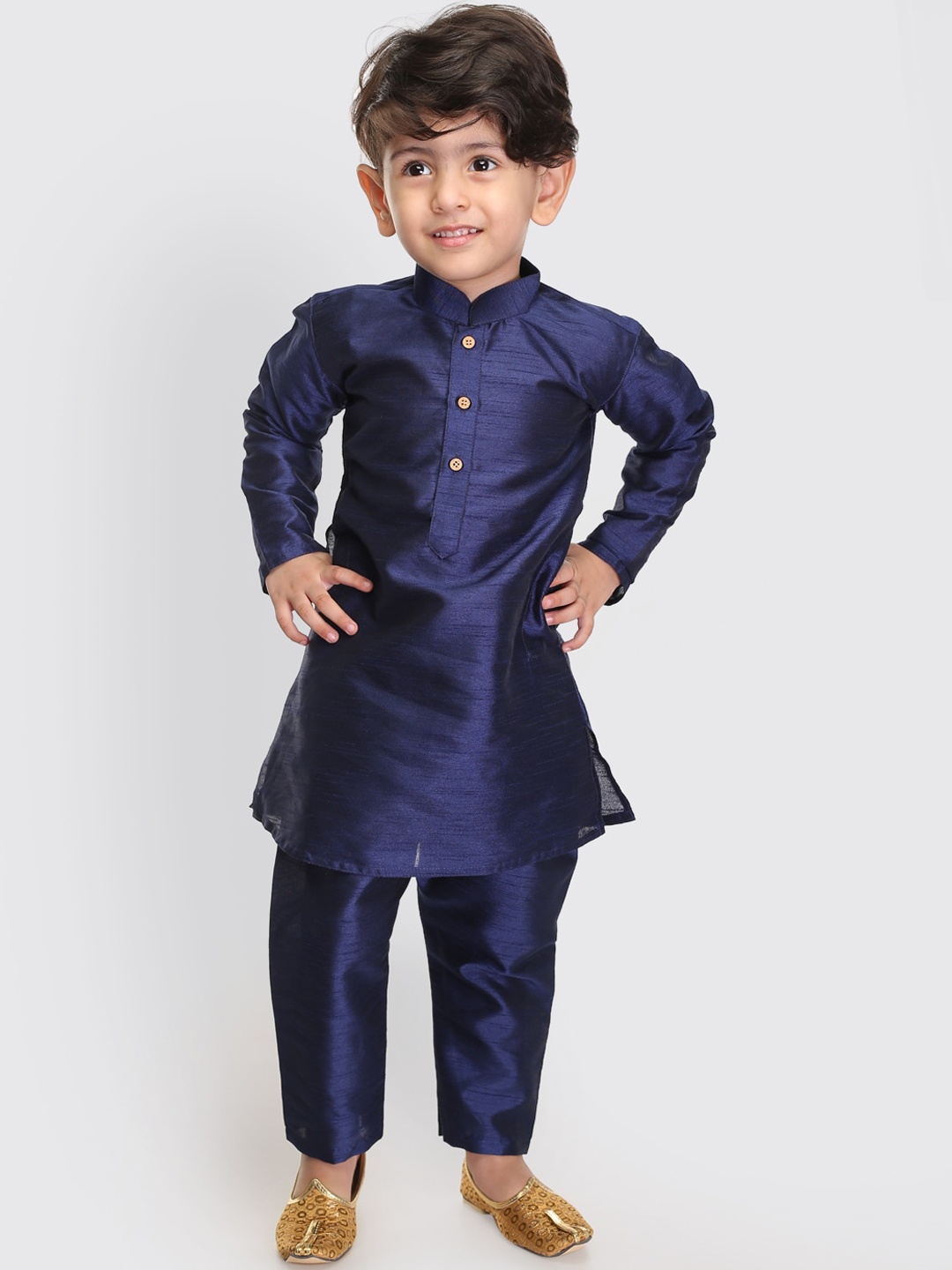 

VASTRAMAY Boys Blue Silk Blend Kurta with Pyjamas, Navy blue