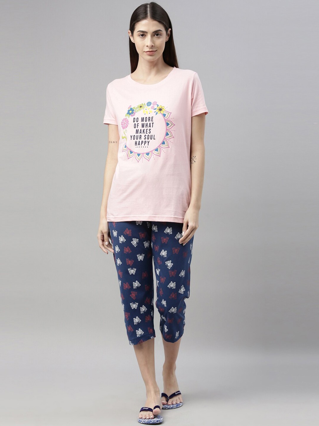 

Kryptic Women Pink & Navy Blue Printed Night suit