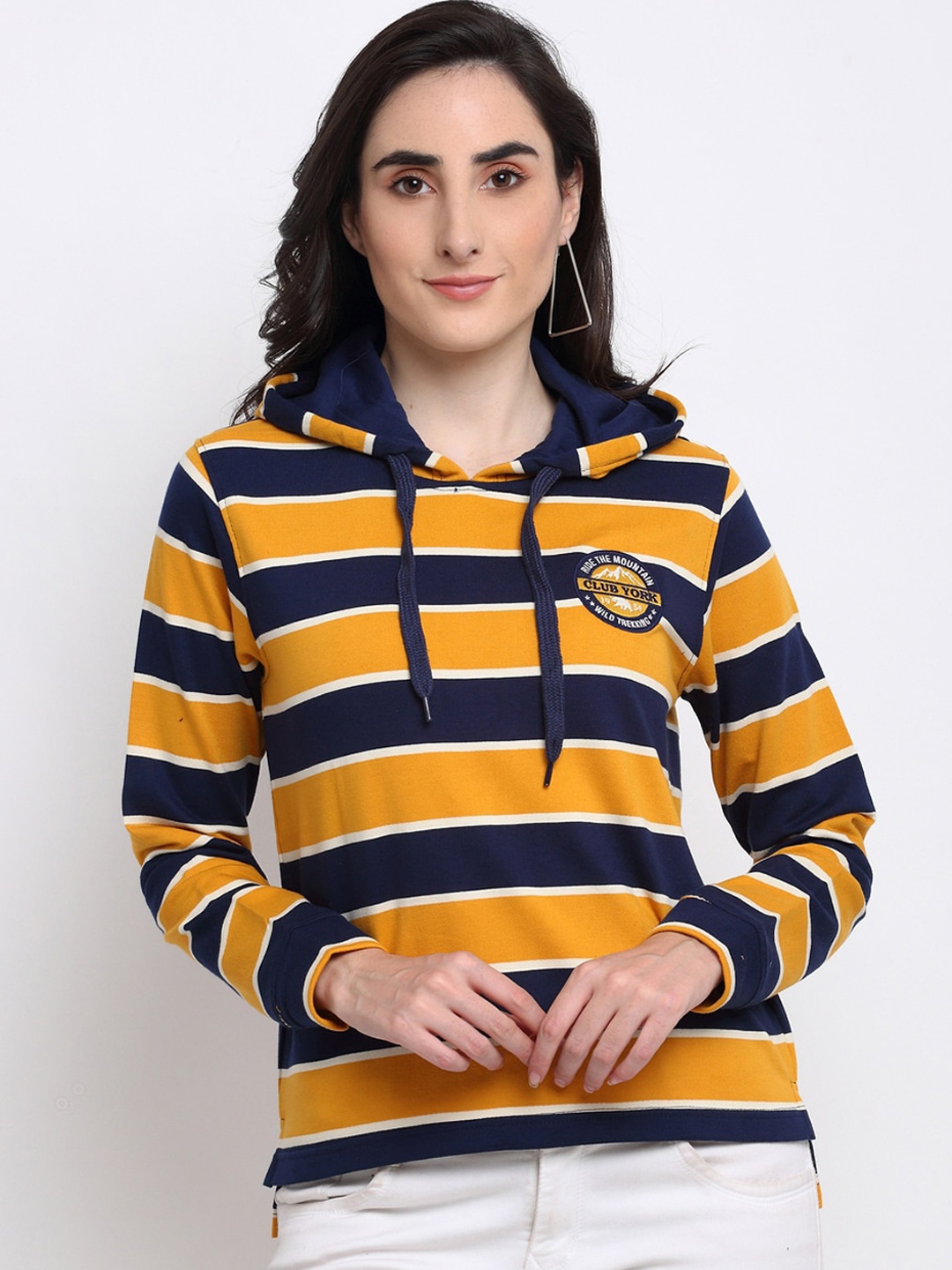 

Club York Women Mustard & Navy Striped Sweatshirt