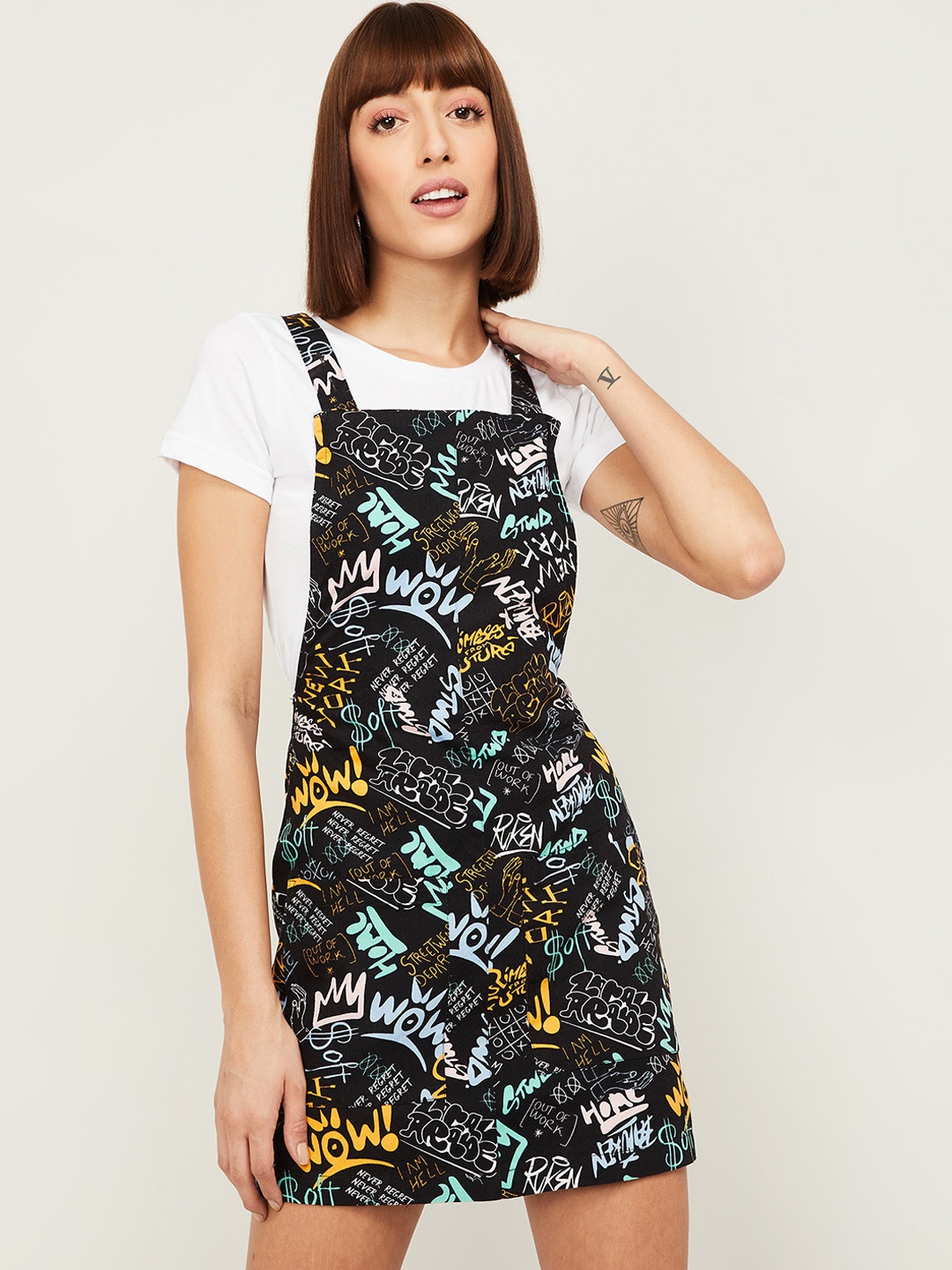 

Ginger by Lifestyle Black Floral Pinafore Mini Dress