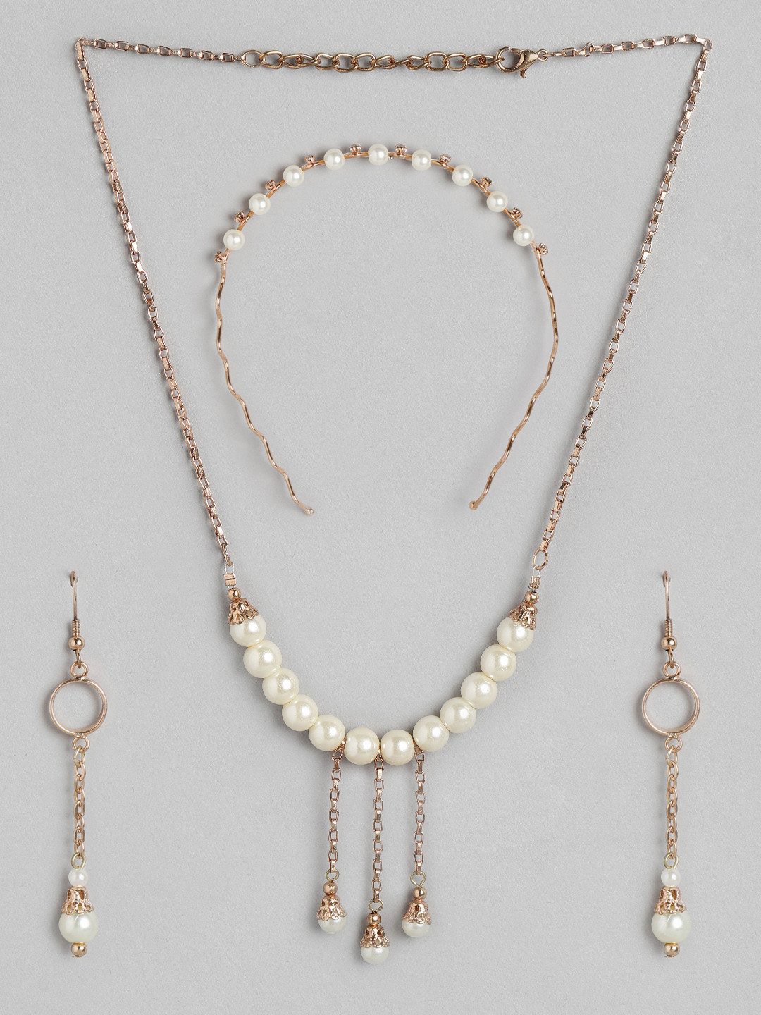 

Carlton London Off-White Gold-Plated Beaded Handcrafted Jewellery Set with Hairband