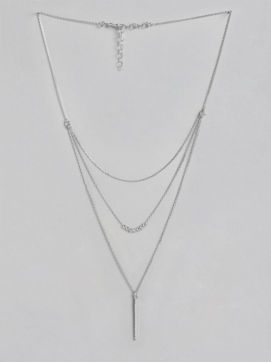 

Carlton London Silver-Toned Rhodium-Plated CZ Studded Layered Necklace