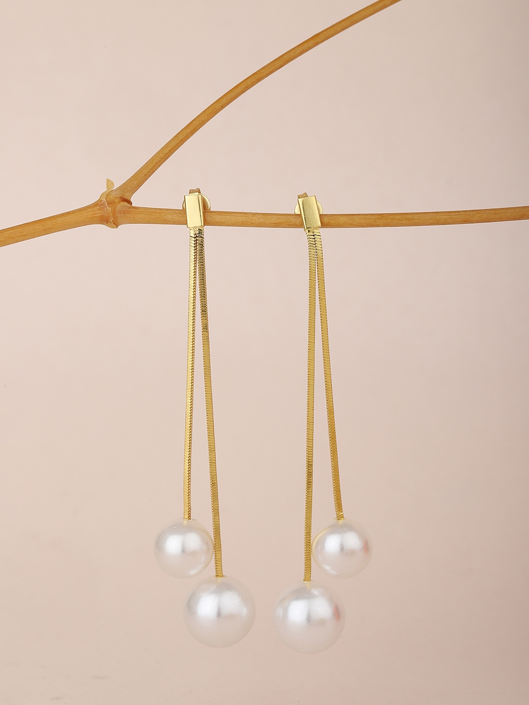 

Carlton London Gold-Toned & White Geometric Drop Earrings