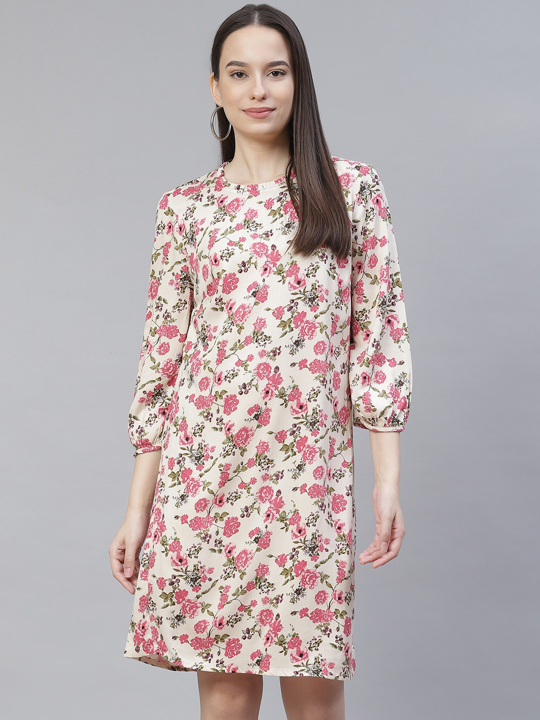 

Marks & Spencer Beige & Pink Floral Sheath Dress