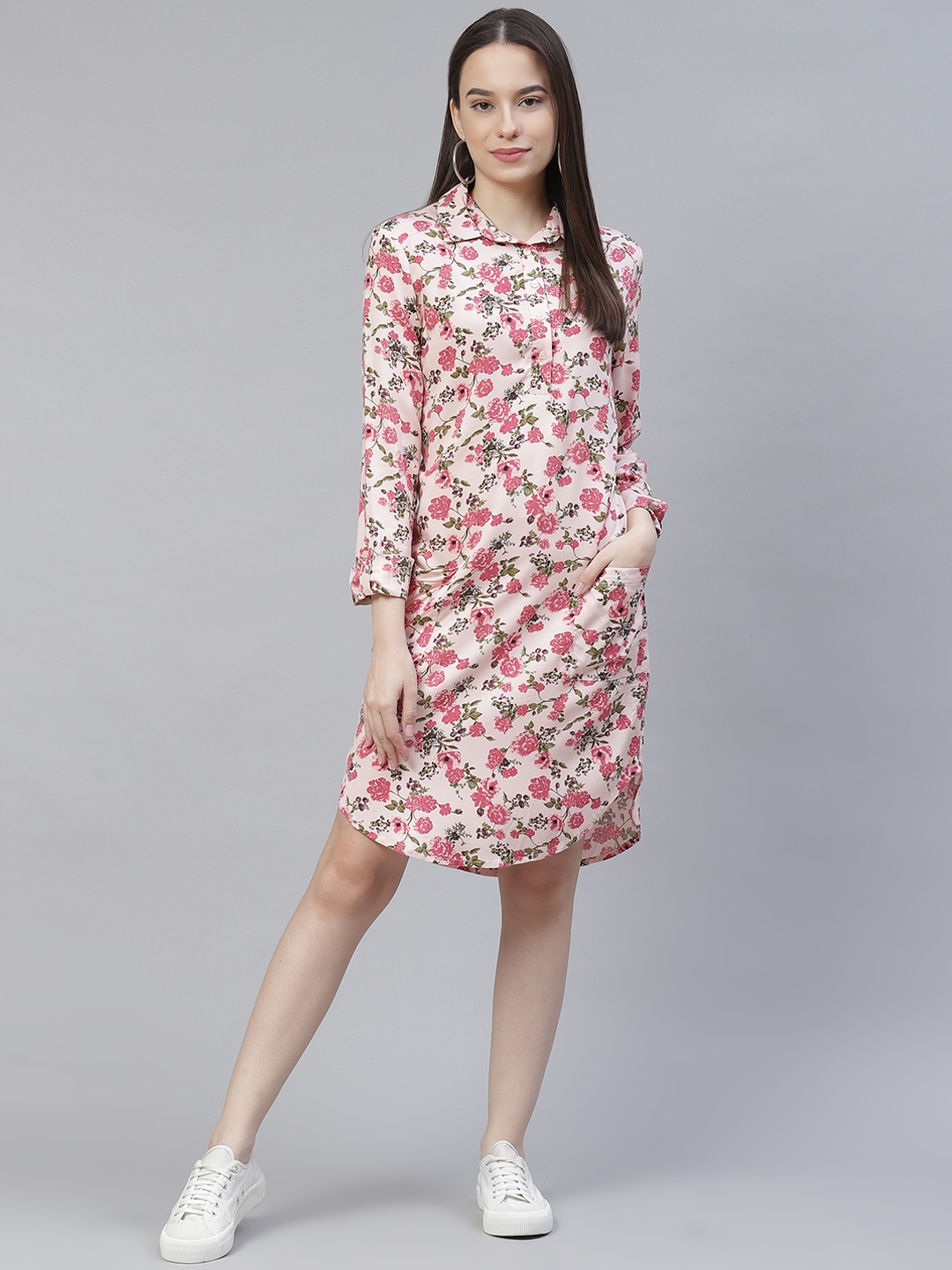 

Marks & Spencer Pink & Green Floral Shirt Dress