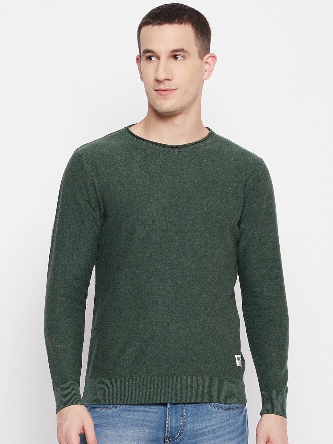 

QUBIC Men Olive Green Solid Pullover Sweater