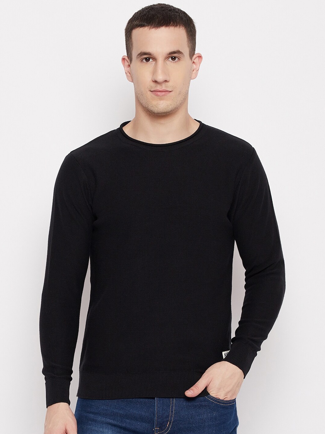 

QUBIC Men Black Cotton Pullover Sweater