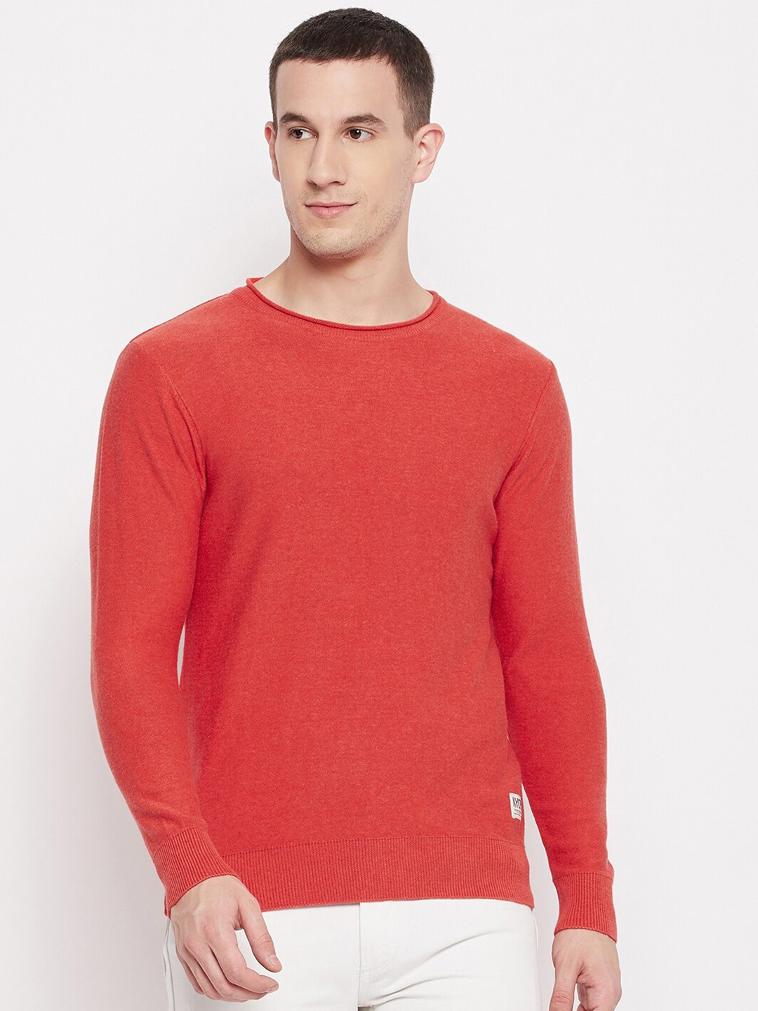

QUBIC Men Orange Cotton Pullover Sweater