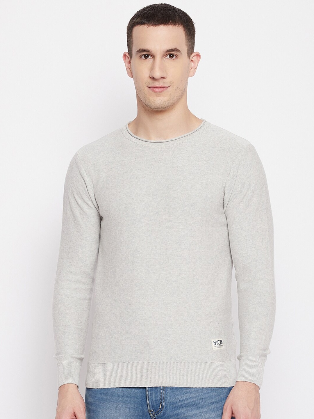 

QUBIC Men Grey Solid Pullover Sweater