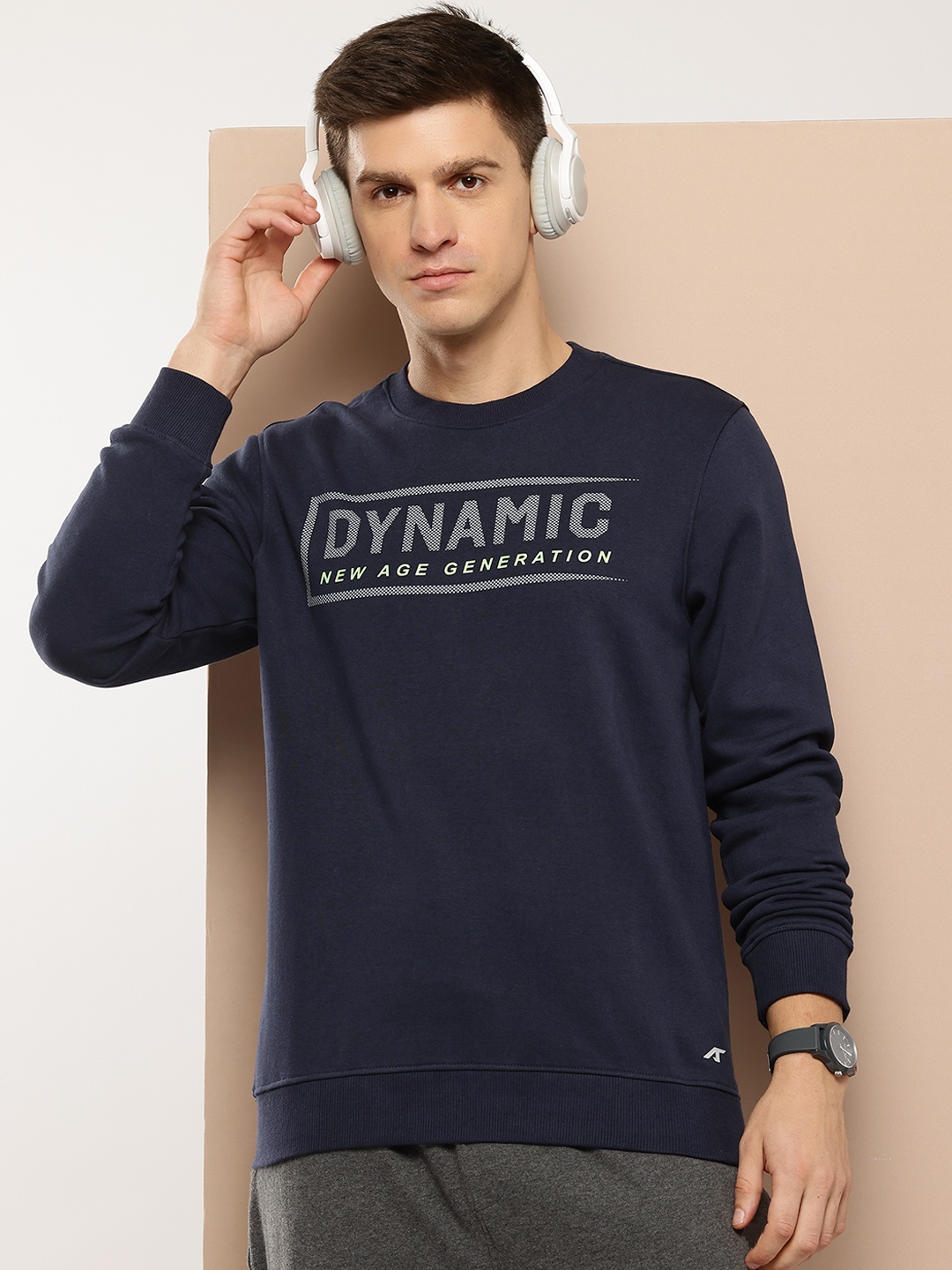 Alcis Men Navy Blue Cotton Printed Sweatshirt