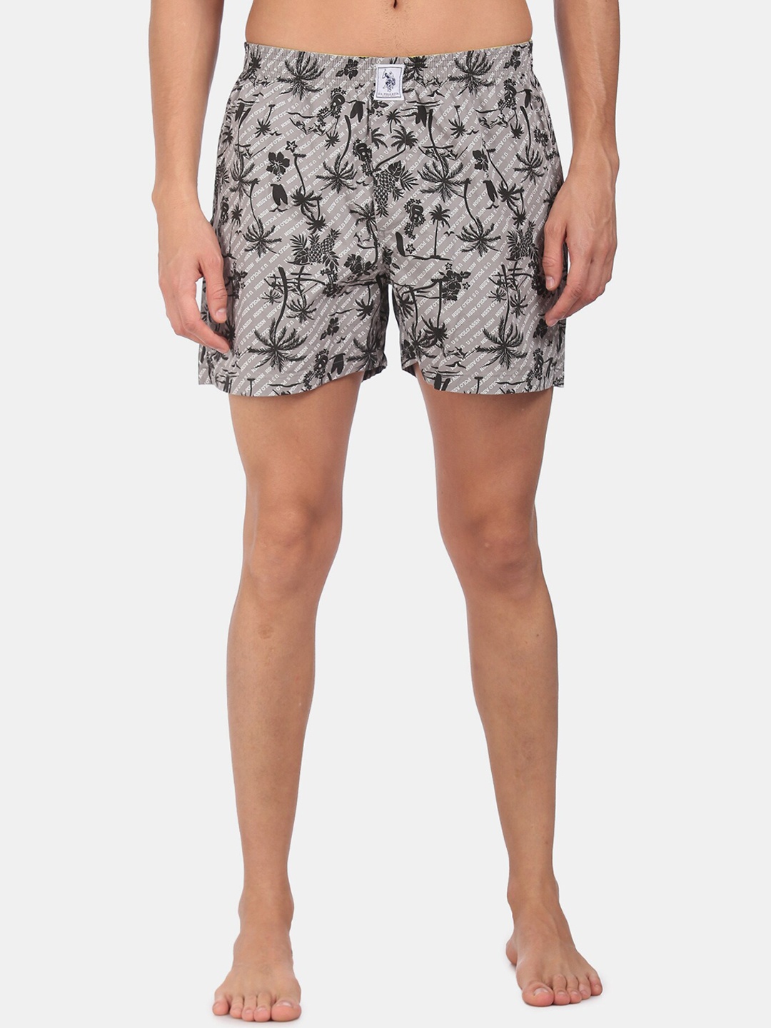 

U.S. Polo Assn. Men Grey & Black Printed Pure Cotton Boxer