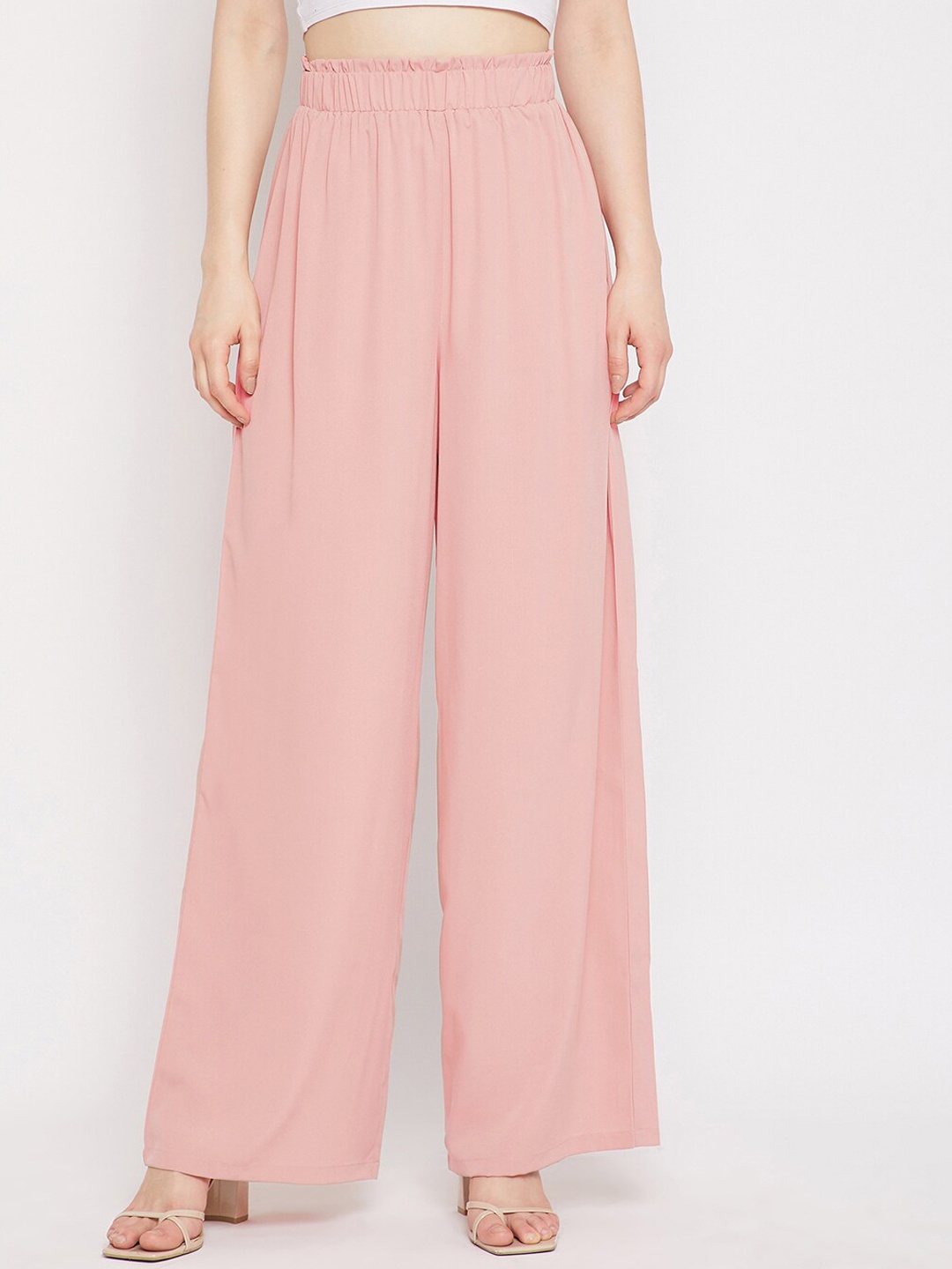 

Berrylush BASICS Women Pink High-Rise Pleated Parallel Trousers