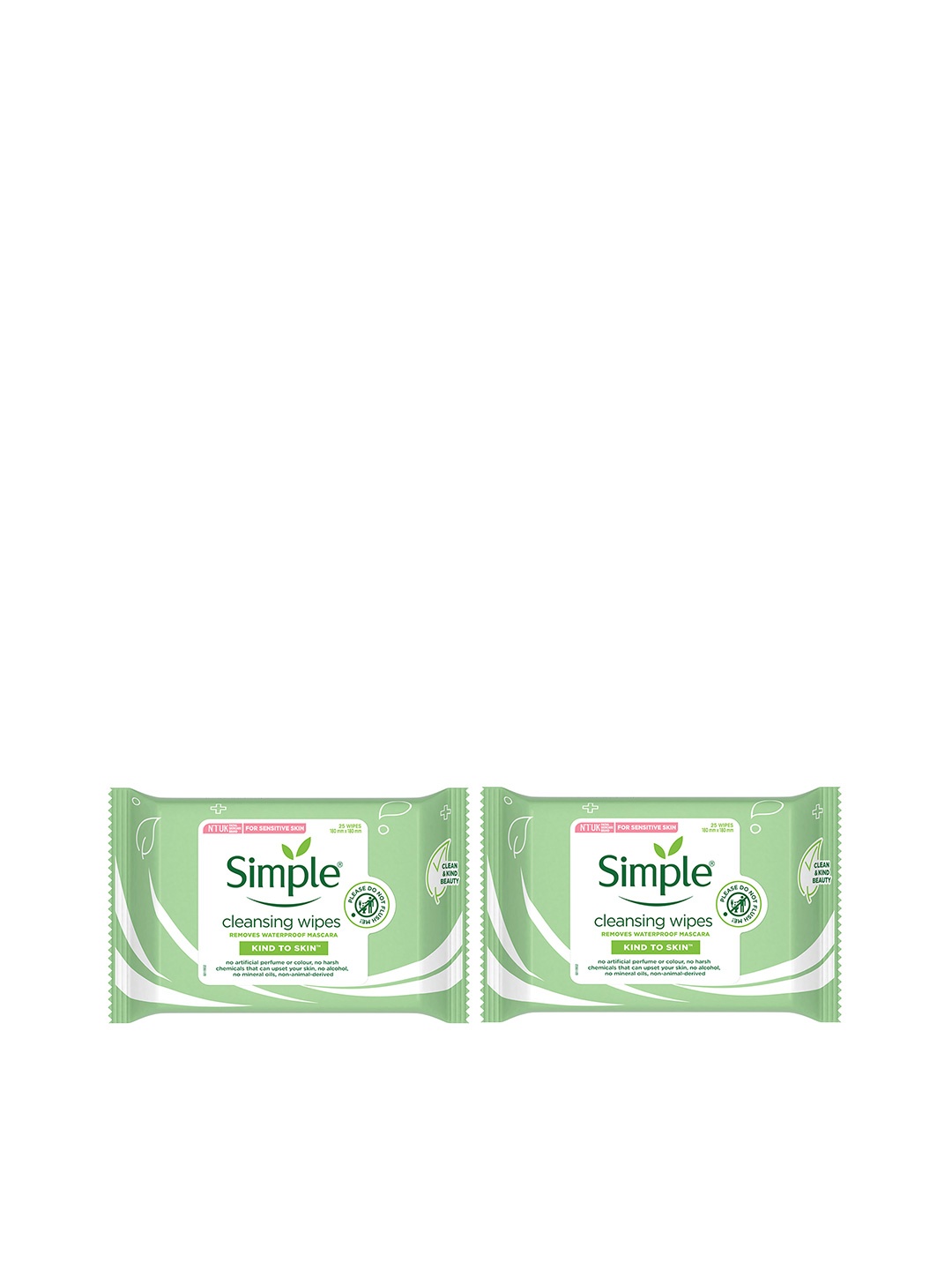 

Simple Set of 2 Kind To Skin Cleansing Facial Wipes, White