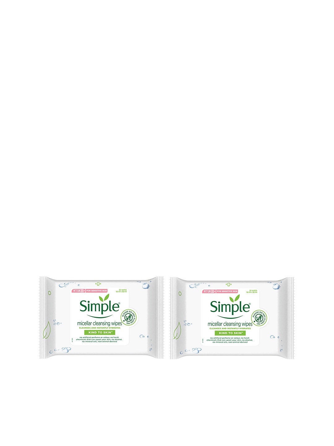 

Simple Set of 2 Kind To Skin Micellar Cleansing Wipes, White