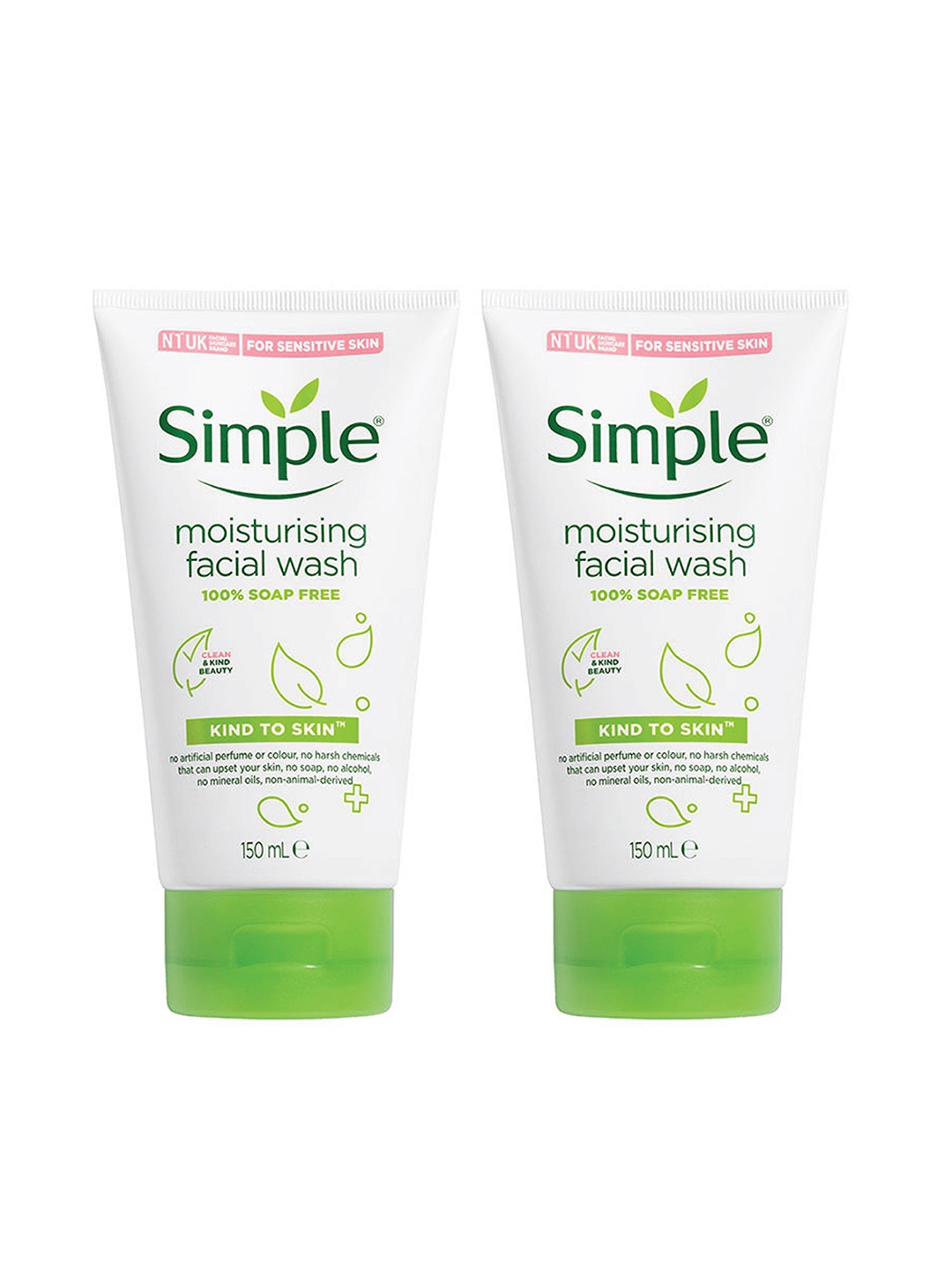 

Simple Set of 2 Kind To Skin Soap-Free Moisturising Facial Washes, White