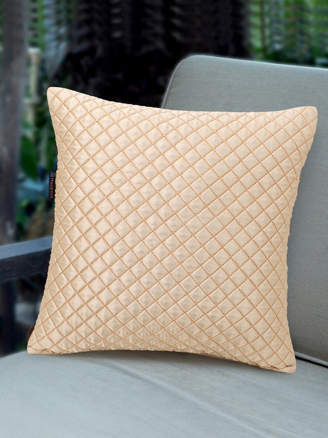 

Mezposh Cream-Coloured Geometric Satin Square Cushion Covers