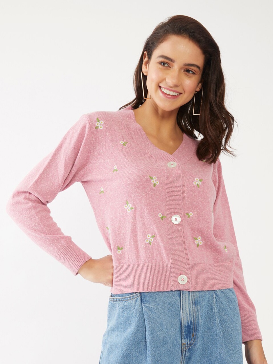 

Zink London Women Pink & Green Floral Cardigan