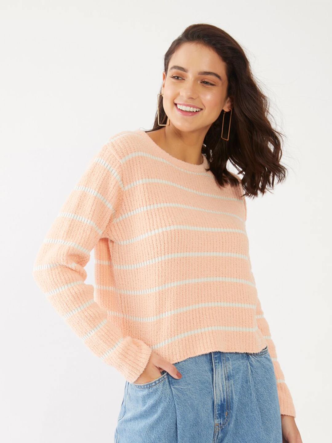 

Zink London Women Orange & White Striped Pullover