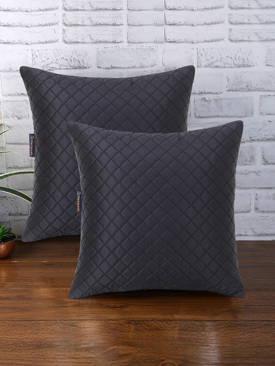 

Mezposh Set of 2 Black Harlequin Quilted Satin Square Cushion Covers