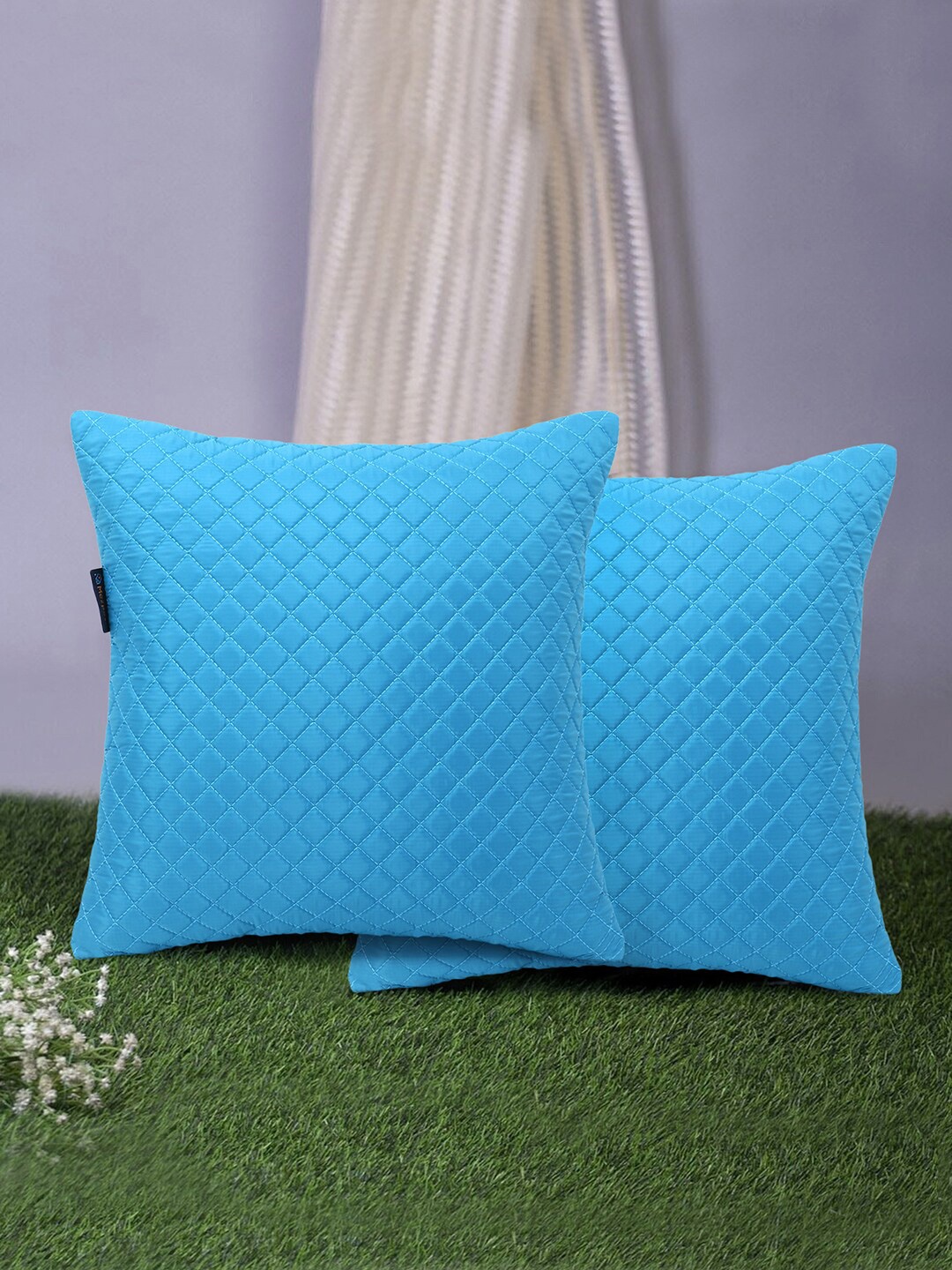 

Mezposh Set of 2 Blue Geometric Square Quilted Cushion Covers